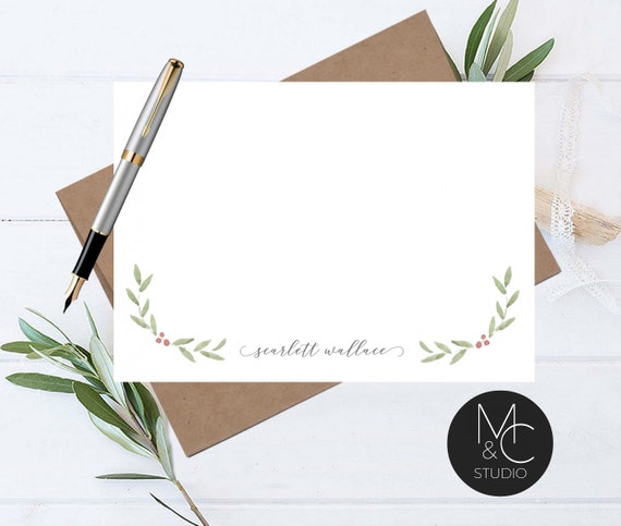 Winter Holly Berry Evergreen Stationery Set, Note Card, Flat Note Cards, Evergreen, Thank You, Tree, Personalized, Christmas Gift #22 Il_570xn