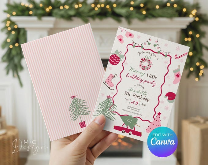 Editable Canva Christmas Birthday Invitation – Holiday Party Invite Template – Instant Download Printable