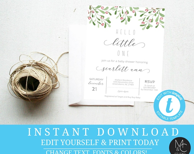 Baby Shower Winter Invite, Pumpkin Baby Shower Invitation, Christmas Greenery Baby Shower Invitation, baby shower, invitation, templett