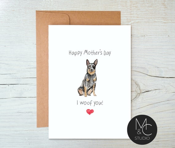 Australian Cattledog Dog Card with Kraft Envelope,Mothers Day, Blank Note Card, Dog Lover, Card from Dog, I woof you, Mom, Simple Card Il_570xn