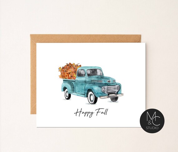 Fall Pumpkin Truck Card, Simple Card, Kraft Envelope, Stationary Cards, Old Truck Card, Autumn Card,T hinking of you card, Happy Fall Il_570xn