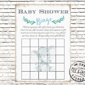 Elephant Baby Shower Bingo Card Instant Download Printable Shower Games ...