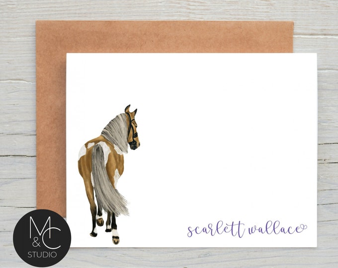 Horse Stationary Set, Personalized, Horse Notecards for Girls, Equestrian Gifts Custom, Thank You Cards for Horse Lovers, Stationery, Gift