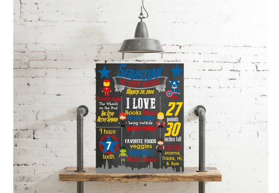 Birthday Chalkboard Avengers Style -Super Hero Birthday- Poster Sign Birthday Printable File, Birthday Photo Prop Il_570xn