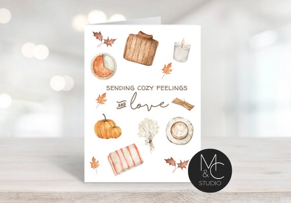 Fall Pumpkin Spice Card,Sending Cozy Feelings, Kraft Envelope, Stationary Cards, Best Friend Fall Card, Autumn Card, Thinking of you #55 Il_570xn