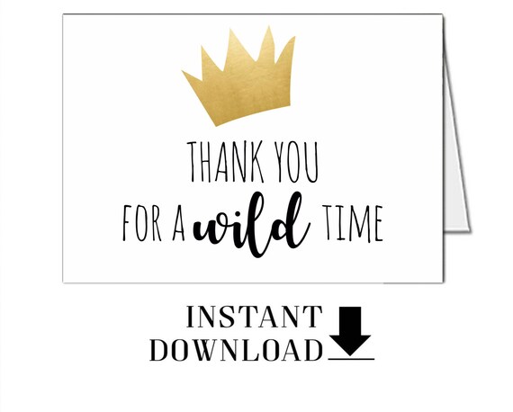 Wild Things Thank you card Instant Download Printable Card, Folded 4x6 Printable Card, First Birthday Wild One, Where the wild things are Il_570xn