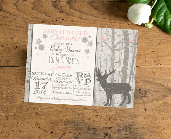 Deer Baby Shower Invitation Pink Baby Shower Invitation Etsy