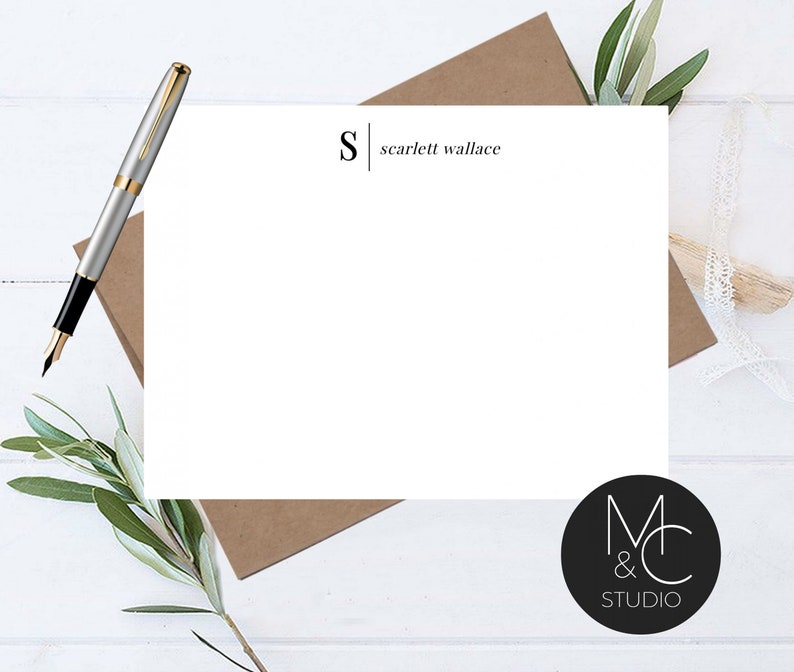 Personalized Stationary set, Thank You Cards, Flat Notecards, Custom Stationery, Script, Elegant, Modern Mom, Friend Coworker image 1