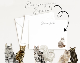 Personalized Cat Breed Note Cards: Custom Stationery Set