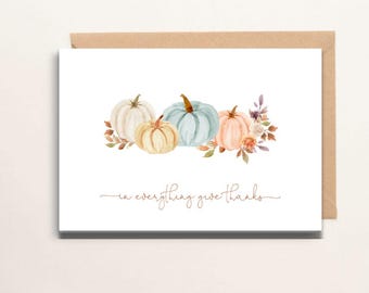 Watercolor Pumpkin Thanksgiving Card, Printable Fall Card (Digital Download)
