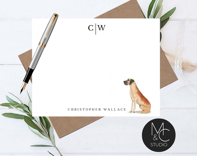 Great Dane Dog Personalized Note Cards, Stationery, Gift, Flat Note Cards, Christmas Gift, Boss, Friend, Coworker