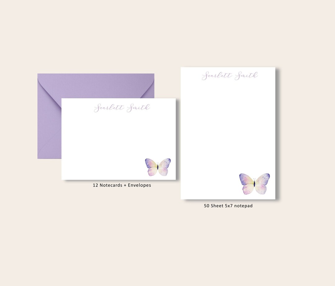 Lavender Butterfly Stationery Set, Note Card, Flat Note Cards, Mom ...