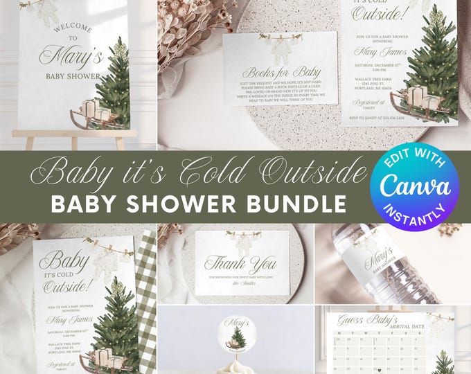 Baby It’s Cold Outside Shower Bundle | Winter Theme Invitation Set | Editable Canva Template