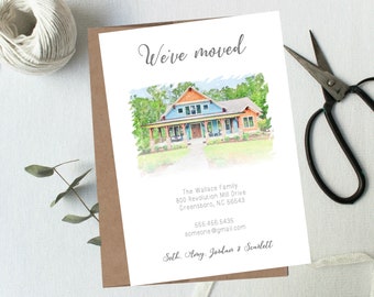 Watercolor Home Portrait, New Address Card,  Moving Announcement, Custom House Portrait,  Home Illustration, We've Moved, Digital or Printed