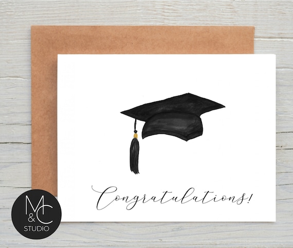 Graduation Card, Class Of 2022 with Kraft Envelope, Simple Classic, Minimal Grad, Cards, Graduation Hat College, High School, Il_570xn