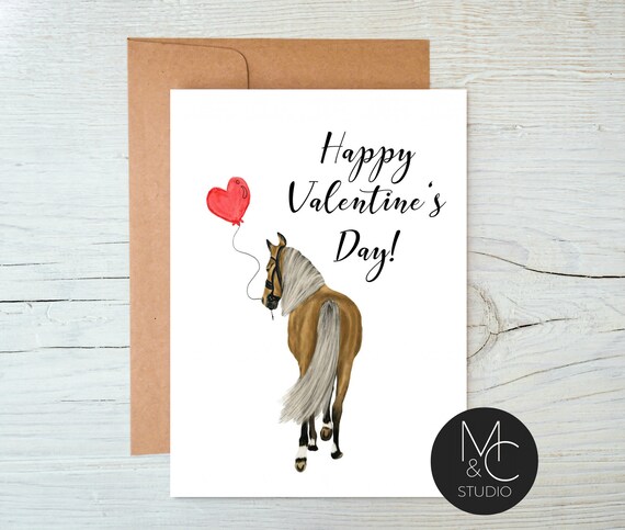 Horse Valentine, Horse Lover Card, personalized Greeting Card, Folded Card Equestrian Card, Valentine's Day Card, Girl Valentine, Palamino Il_570xn