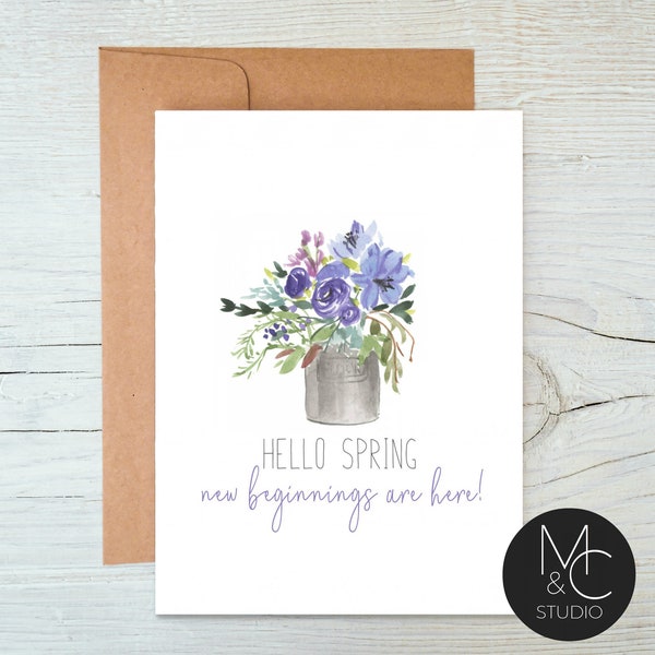 Hello Spring, Floral Watercolor Card Pack, Blank Note Card, New beginning card, Greeting Card, Thinking of you, Simple,  Minimal Card #14