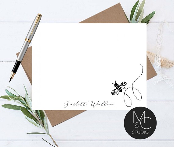 Honey Bee Personalized Note Card Set Envelopes- Stationary Cards Monogram Stationary Script Font, Vintage Bridesmaid, Mom, Friend Coworker Il_570xn