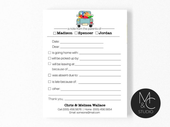 School Notepad, Excuse Pad for School, Notes for School, Parent Notes School, Back to School, School Notes, Personalized Excuse Pad, truck Il_570xn