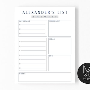Personalized To Do List 5x7 or 8.5x11 Notepad Stationary, Mens Gift Organizer Fathers Day Gift, Husband Friend Coworker Gift, Planner, Daily
