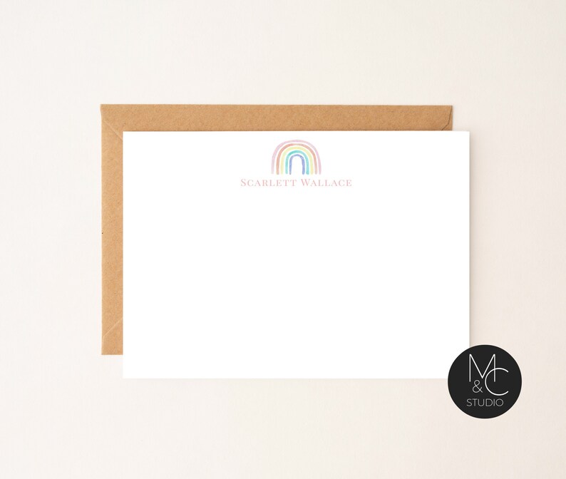 Rainbow Personalized Note Card Set, Stationary Cards, Monogram, Girls Note Cards Day Gift, Stationary, Watercolor Rainbow, pastel image 1