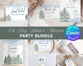 Oh Boy Shower Bundle | Winter Theme Invitation Set | Editable Canva Template