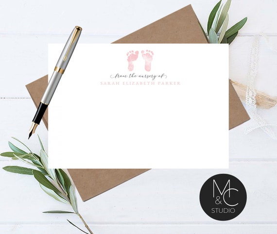 Foot Print Personalized Baby Shower Thank You Cards, Boy or Girl Baby Thank You Notes, Personalized Baby Stationery, From the Nursery of Il_570xn