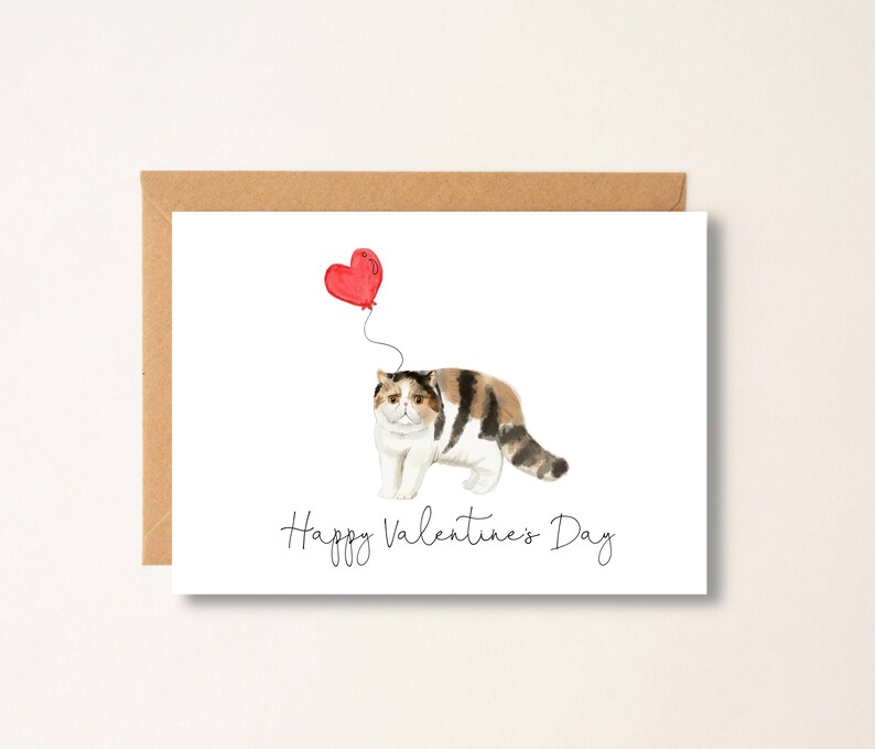 Exotic Short Hair Cat Valentine Card, personalized Pet Greeting Card, Folded Card, Cat Lover, Valentine's Day Greeting Card, Cat Valentine image 1