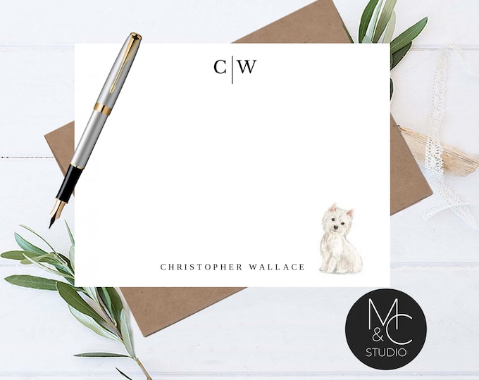 Westie Dog Personalized Note Cards, Stationery, Gift, Flat Note Cards, Christmas Gift, Boss, Friend, Coworker Dog Gift