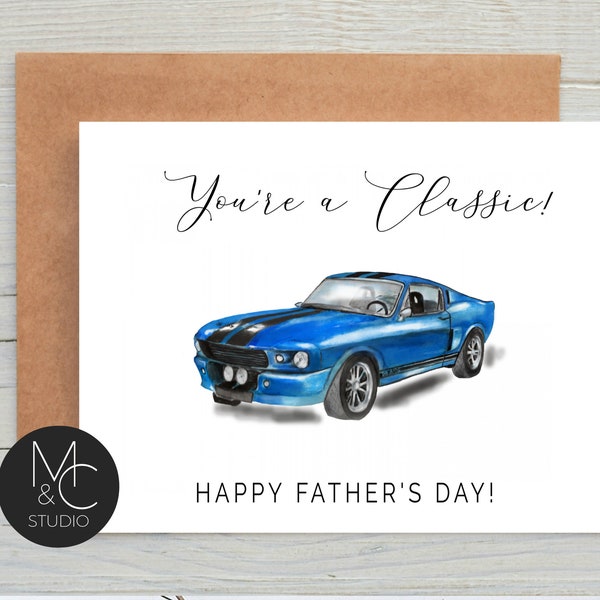 Father's Day Card with Kraft Envelope, You're a Clasic, Car card, Dad birthday, Simple, Car lover, Classic car card, Dad gift, Mustang #4