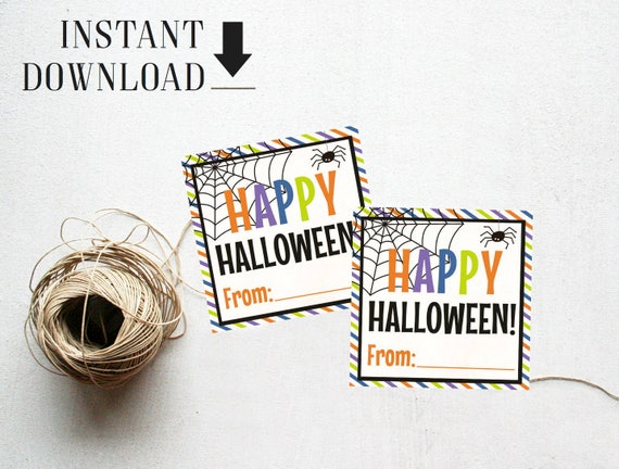 Halloween Favor Tags Gift Tags Happy Halloween Instant Download Printable Party favor Fall Party Spider Orange Green Purple Black Il_570xn