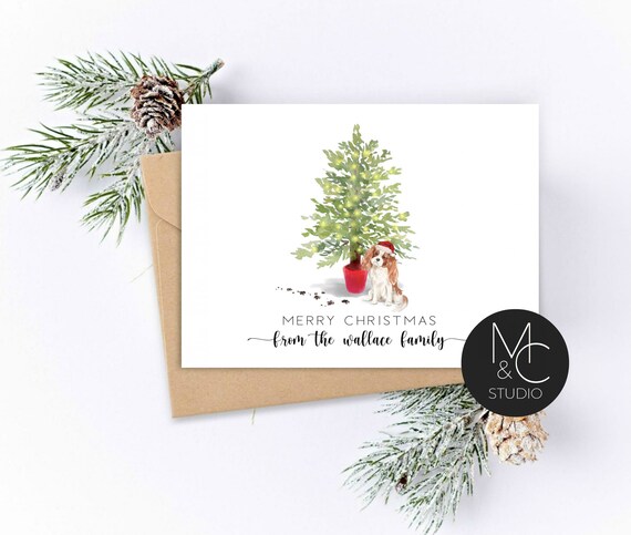 Cavalier King Charles,Dog Card, personalized Pet Christmas Greeting Card, Folded Note Card, Dog Lover, Holiday Greeting Card, Family Card Il_570xn