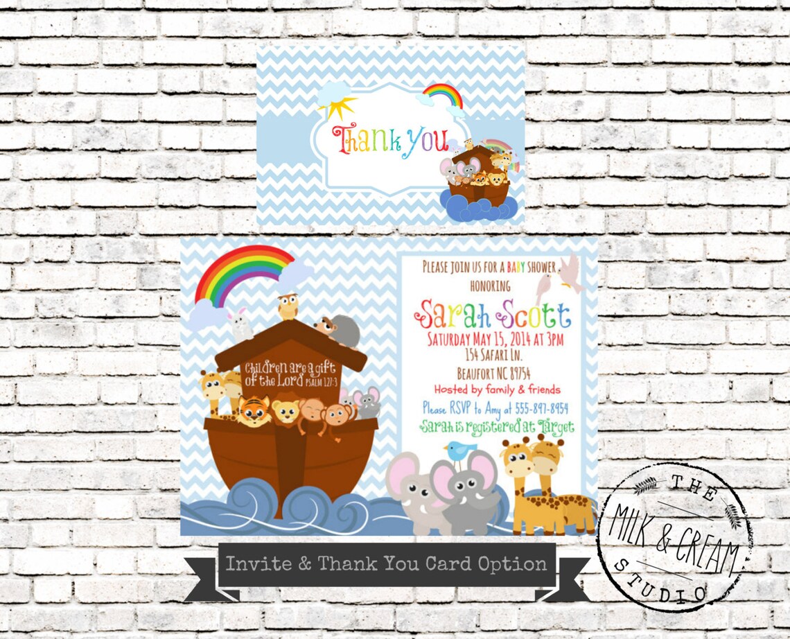 Noah's Ark Baby Shower Invite Invitation With Animal - Etsy