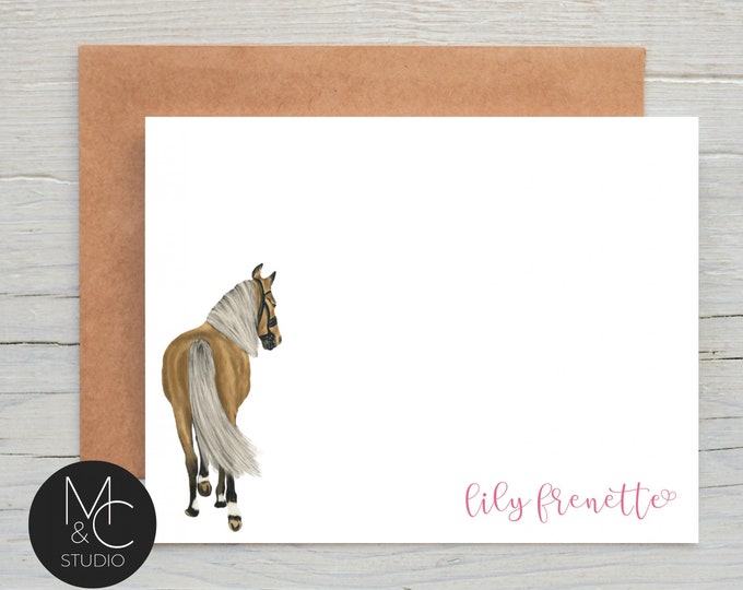 Horse Stationary Set, Personalized, Palamino Horse Notecards for Girls, Equestrian Gifts, Thank You Cards for Horse Lovers, Stationery, Gift
