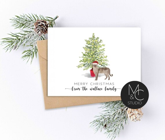 Tonkinese Cat Card, personalized Pet Christmas Greeting Card, Folded Note Card, Cat Lover, Holiday Greeting Card, Tonkinese Note Card Il_570xn