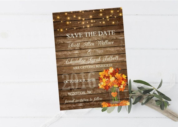 Save The Date Old Wood Fall Leaves String Lights Wedding Digital File, Printable Save The Date, Country Outdoor Barn Wedding #4003 Il_570xn