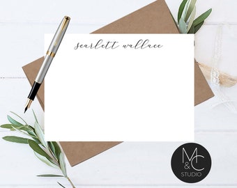 Personalized Stationary set, Thank You Cards, Flat Notecards, Custom Stationery, Script, Elegant, Modern Mom, Friend Coworker