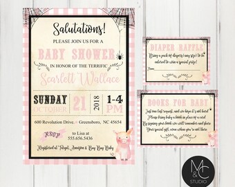 Charlottes Web Inspired Baby Shower Pink Pig Farm, Digital File, Diaper Raffle Book Request Card, Girl Baby Shower Pink