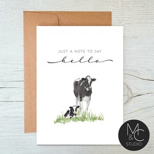 Holstein Cow, Just a Note to say Hello, Farmhouse Notecards, Farm, Ranch, Barn, Cattle Card Pack, Folded Greeting Card, Thinking of you, 3 image 1