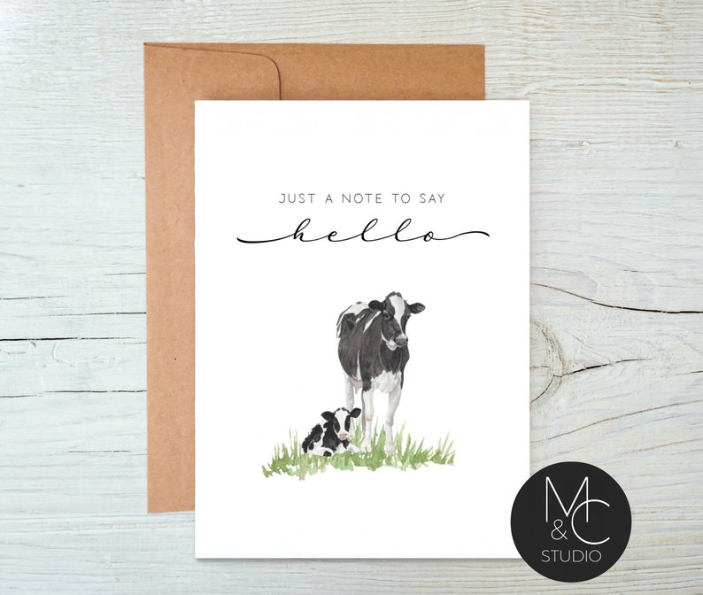 Holstein Cow, Just a Note to say Hello, Farmhouse Notecards, Farm, Ranch, Barn, Cattle Card Pack, Folded Greeting Card, Thinking of you, 3 image 1