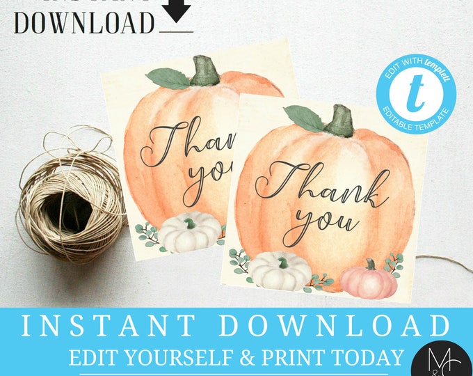 Favor Tag, Pumpkin Fall First Birthday Our little PumpkinParty  Editable Gift Tag, Printable Templett, Instant Download, whimsical pumpkin