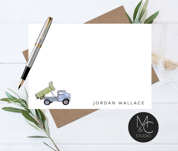 Kids Personalized Note Card, Custom Boys Stationery, Boys Dump Truck, Thank you Note Cards, Baby Shower Gift, Boy Gift Il_570xn