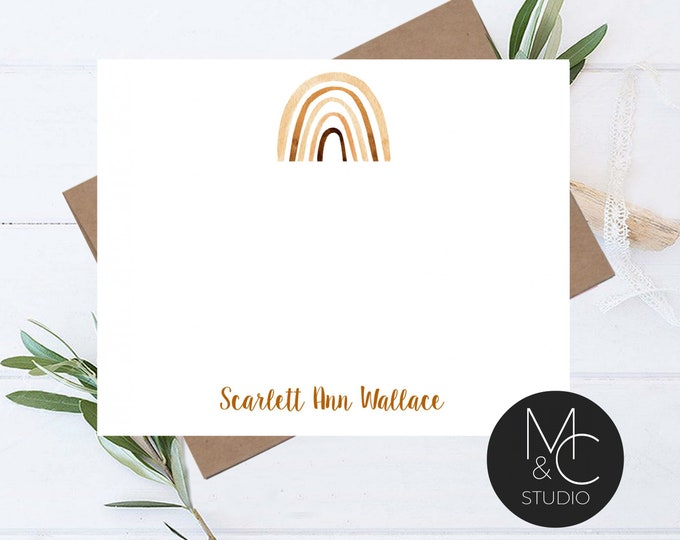 Rainbow Personalized Note Card,, Stationary Cards, Monogram, Girls Note Cards Day Gift, Script Font, Stationary, Watercolor Rainbow, muted