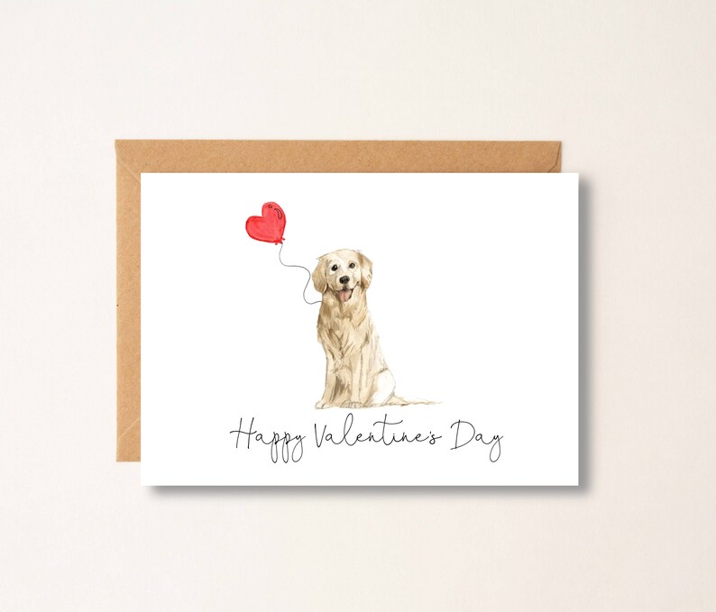 Golden Retriever Dog Valentine, Dog Card, personalized Pet Greeting Card, Folded Note Card, Dog Lover, Valentine's Day Greeting Card, image 1