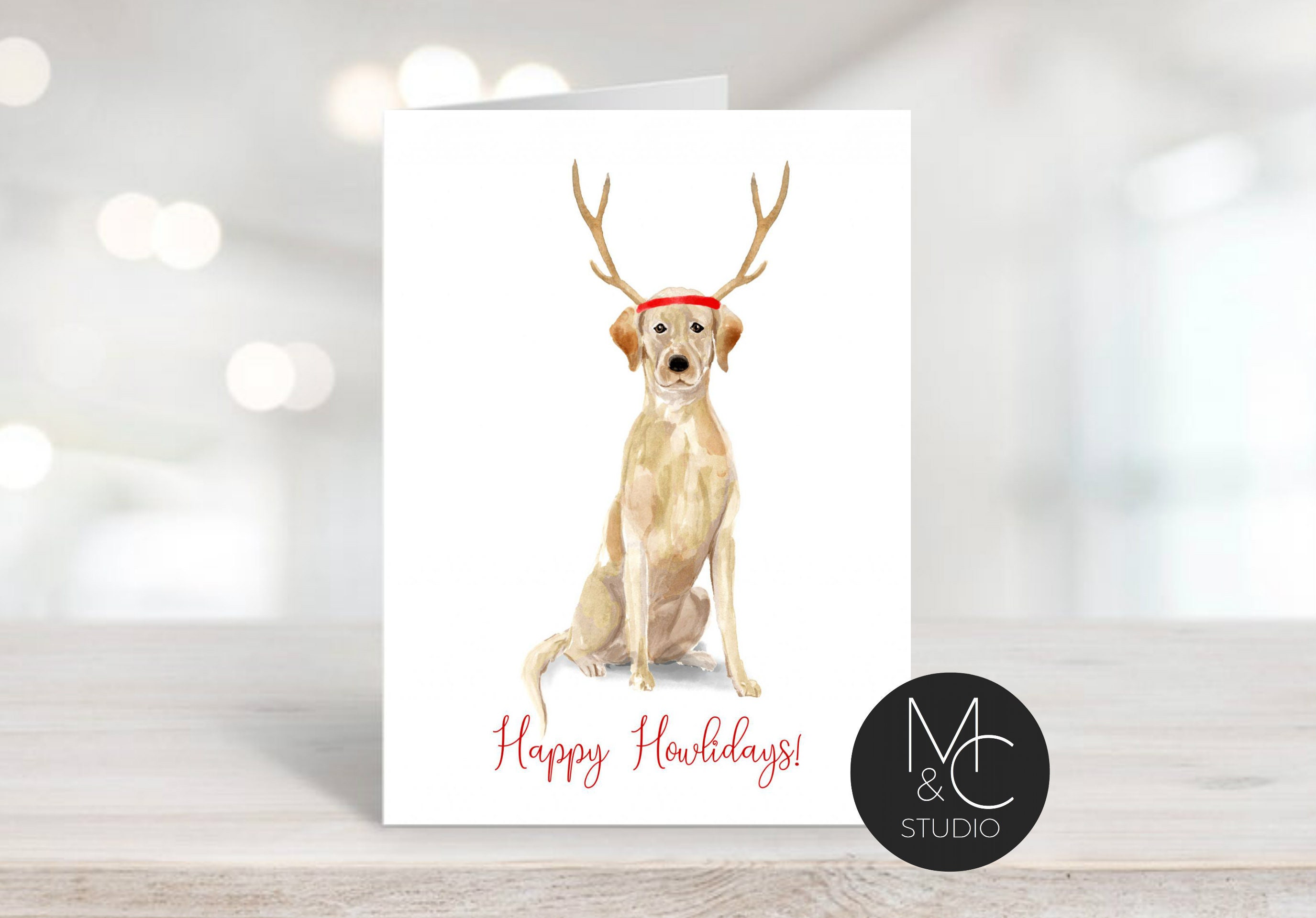 Yellow Lab Christmas Card Happy Howlidays Watercolor Card Etsy UK