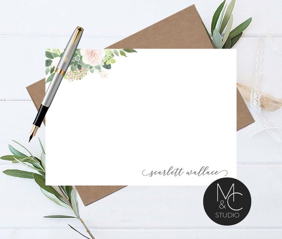 Personalized Note Card Set Envelopes- Stationary Cards Monogram Stationary Script Font, succulent Bridesmaid, Mom, Friend Coworker Greenery Il_570xn