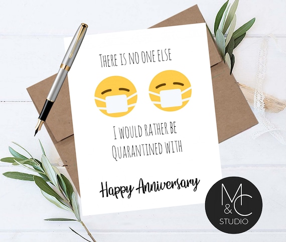 Happy Face Anniversary Card, Quarantine Card, Kraft Envelope, Stationary Cards, Social Distancing, funny card, Husband, Wife, Mask Il_570xn