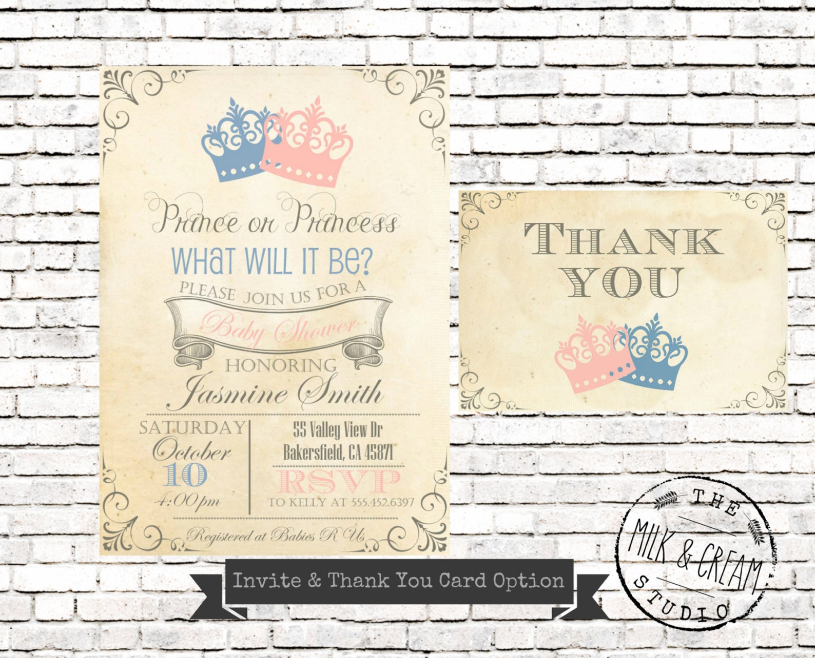 Vintage Prince or Princess Baby Shower Invite Invitation With | Etsy
