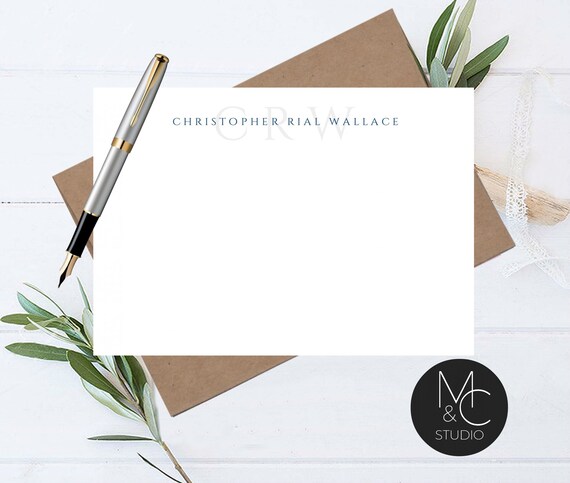 Men's Stationery Set, Note Card, Flat Note Cards for Boys, Fathers Day Gift, Masculine Professional Graduation Thank You Cards, Watermark Il_570xn