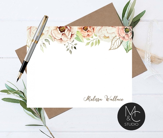 Personalized Note Card Set Envelopes- Stationary Cards Monogram Stationary Script Font, Vintage Floral Bridesmaid, Mom, Friend Coworker Il_570xn